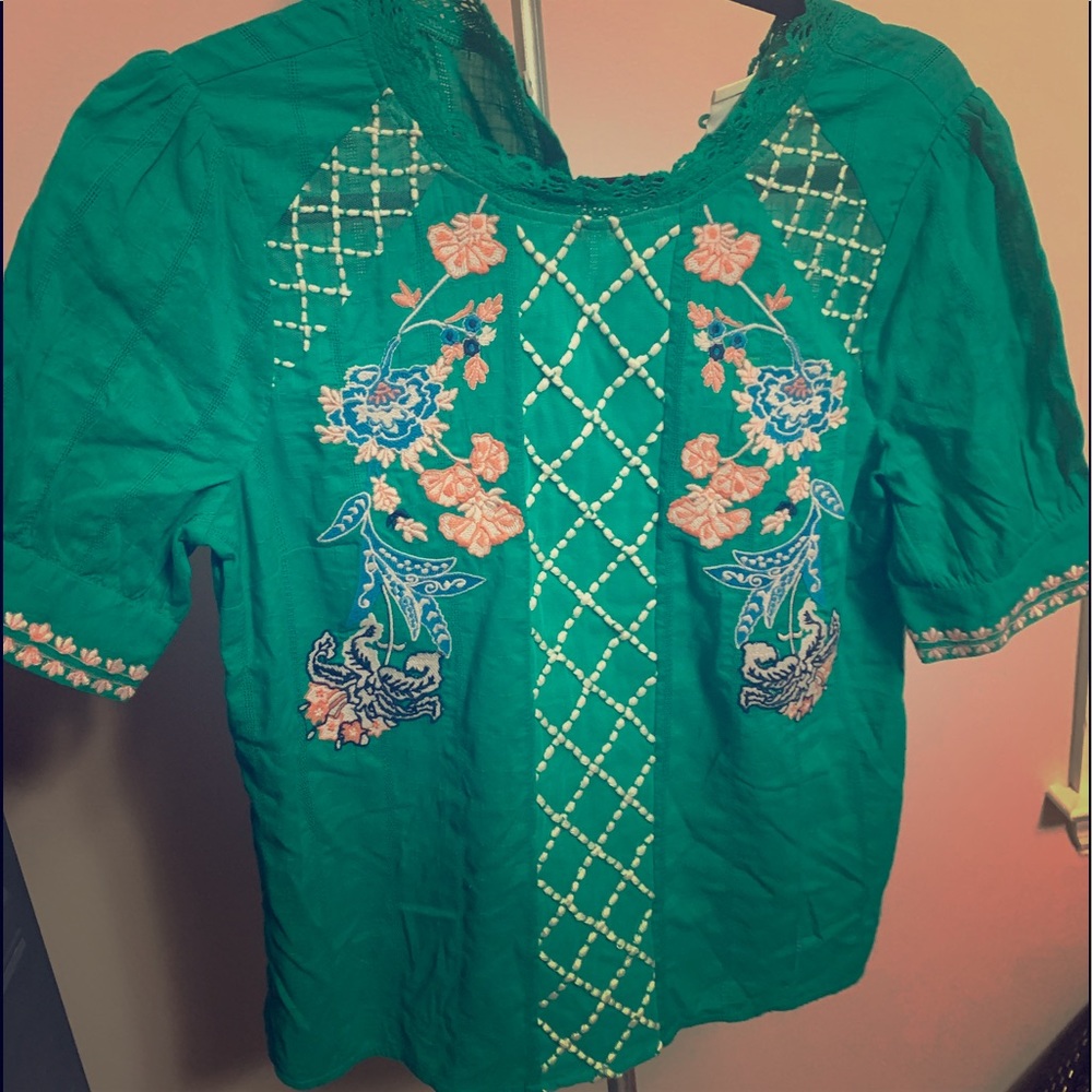 Anthropologie Maeve Perennial Embroidered Blouse